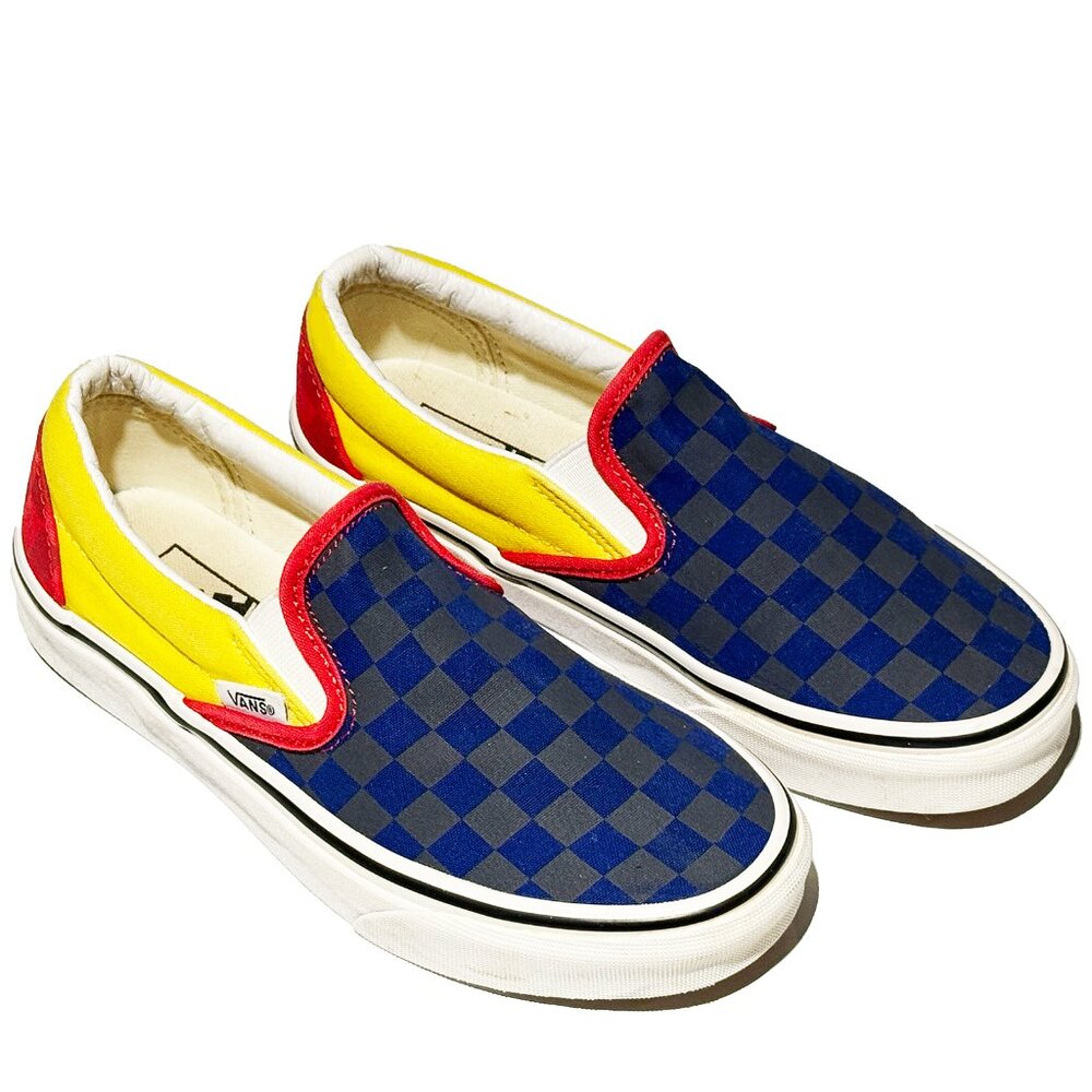 VANS Classic Slip On OTW Rally Shoes Checkerboard Blue Red Yellow Women 6.5